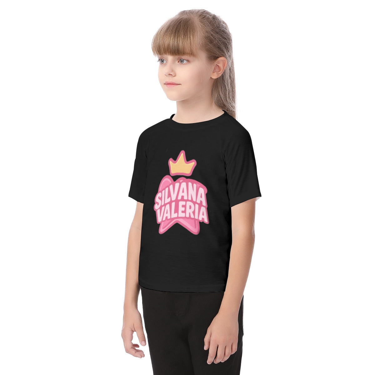 Camiseta de niña coronita Silvana y Valeria negra