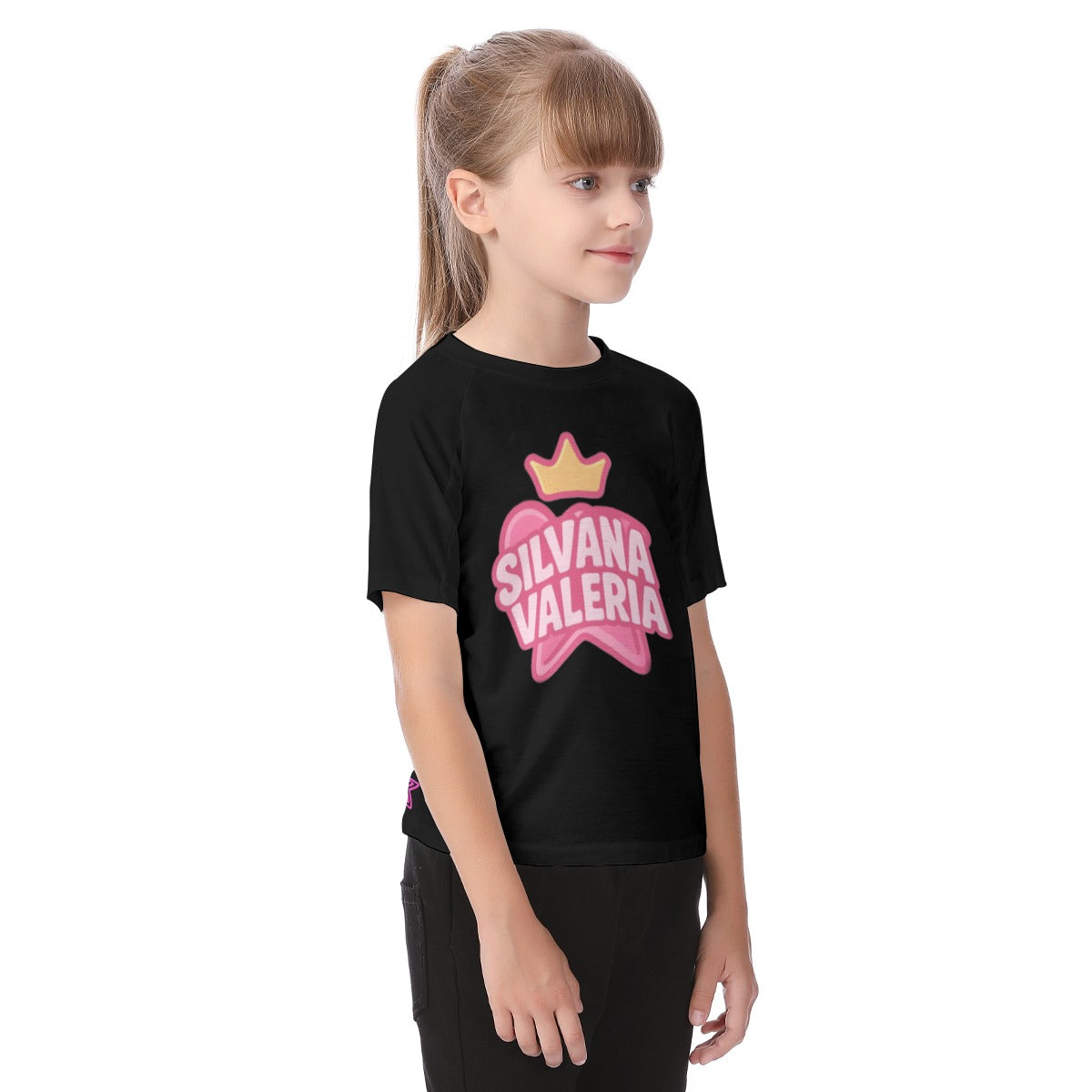 Camiseta de niña coronita Silvana y Valeria negra